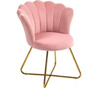 HOMCOM Fauteuil coquillage chaise coiffeuse fauteuil en velours fauteuil de salon avec pieds en acier pour salon et chambre 69 x 64 x 80 cm rose