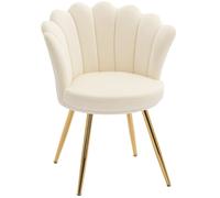 HOMCOM Fauteuil coquillage chaise coiffeuse fauteuil en velours fauteuil de salon avec pieds en métal doré beige