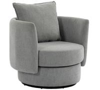 HOMCOM Fauteuil d'appoint avec base pivotante 360°, fauteuil club détente en tissu effet lin avec coussin Gris clair