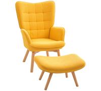 HOMCOM Fauteuil d'appoint avec Repose-Pieds, Fauteuil de relaxation en Aspect Côtelé, Fauteuil avec Accoudoirs en Bois, pour Salon, Orange
