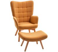 HOMCOM Fauteuil d'Appoint avec Repose-Pieds, Fauteuil Relax en Aspect Côtelé, Fauteuil avec Accoudoirs en Bois, pour Salon, Brun