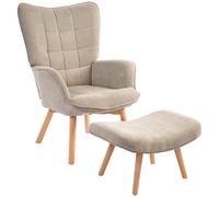 HOMCOM Fauteuil d'Appoint avec Repose-Pieds, Fauteuil Relax en Corduroy, Fauteuil avec Accoudoirs et Pieds en Bois, pour Salon, Marron Clair