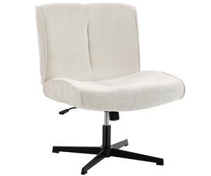 HOMCOM Fauteuil d'appoint pivotant, Fauteuil lounge rembourré effet velours avec réglage de la hauteur pour salon, bureau, Blanc crème
