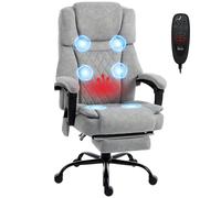 HOMCOM Fauteuil de bureau à dossier haut avec massage par vibration, fonction chauffante, dossier réglable, repose-pieds, télécommande, gris