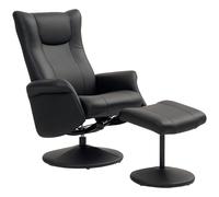 HOMCOM Fauteuil de bureau avec repose-pieds, aspect cuir, pivotant, dossier réglable, jusqu'à 150 kg, noir