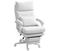 HOMCOM Fauteuil de Bureau avec Support Lombaire Blanc Crème | Ergonomique, haut dossier, repose-pieds, fauteuil pivotant réglable en hauteur aspect lin, rembourré.