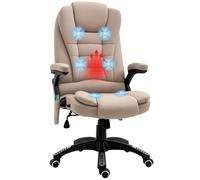 HOMCOM Fauteuil de bureau direction massant chauffant hauteur réglable dossier inclinable toile de lin beige