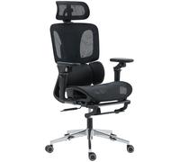HOMCOM Fauteuil de bureau Ergonomique Chaise de bureau avec soutien lombaire et appuie-tête réglables accoudoirs 6D relevables repose-pieds maille Noir