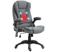 HOMCOM Fauteuil de bureau ergonomique Fauteuil de bureau Confort Massant Chauffant Inclinable Toile de Lin Gris Aosom France