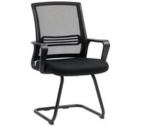 HOMCOM Fauteuil de Bureau Ergonomique sans roulettes rembourré Noir | Base luge, pour salle de conférence, chambre, salle d'attente, réception