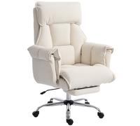 HOMCOM Fauteuil de bureau Fauteuil pivotant réglable en hauteur avec soutien lombaire, repose-pieds, flanelle neige, 80 x 80 x 106-114 cm blanc crème