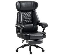 HOMCOM Fauteuil de Bureau Grande Taille, Chaise de Direction Ergonomique en PU 225 Kg, Appui-Tête Réglable, Noir