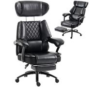 HOMCOM Fauteuil de Bureau Grande Taille en PU 225 Kg, Appui-Tête Réglable | Chaise de Direction Ergonomique, Dossier Haut Inclinable, Assise Large, Pivotant avec Soutien Lombaire et Repose-Pieds, Noir