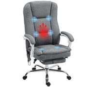 HOMCOM Fauteuil de Bureau massant et Chauffant, Hauteur réglable, Gris | Chaise de Bureau Ergonomique, Dossier Inclinable, Repose-Pieds, Télécommande Filaire, Pivotant 360°, Tissu Aspect Lin