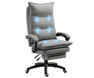 HOMCOM Fauteuil de Bureau Massant Hauteur Réglable Gris Chiné | Fauteuil Bureau Confortable, Dossier Inclinable, Repose-Pied Intégré, Toile de Lin