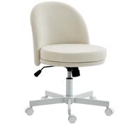 HOMCOM Fauteuil de bureau pour la maison avec réglage en hauteur, fonction bascule, chaise de bureau pivotante à roulettes, blanc crème