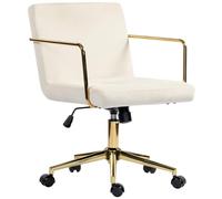 HOMCOM Fauteuil de Bureau réglable en Hauteur/Inclinaison 120kg crème | Fauteuil de bureau avec aspect velours, fauteuil pivotant avec accoudoirs en acier, pour bureau et chambre.