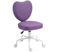 HOMCOM Fauteuil de Bureau sans accoudoirs Moderne Tissu Forme cœur Violet | Chaise de coiffeuse, roulettes pivotantes, hauteur réglable