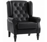 HOMCOM Fauteuil de chambre de style français avec assise large, fauteuil matelassé rembourré en cuir PU avec accoudoirs et pieds en bois d'eucalyptus, noir
