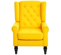 HOMCOM Fauteuil de chambre style français à large assise et pieds en bois pour salon et bureau, Jaune
