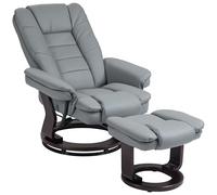 HOMCOM Fauteuil de Relaxation avec Repose-Pied, Dossier inclinable 135° Max., siège pivotant 360°, Assise rembourrée Confort, revêtement PU, pour Salon, Chambre, Bureau, Gris