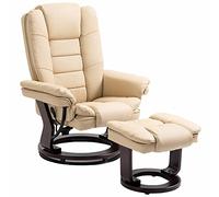 HOMCOM Fauteuil de Relaxation avec Repose-Pied, Dossier inclinable 135° Max., siège pivotant 360°, Assise rembourrée Confort, revêtement PU, pour Salon, Chambre, Bureau, Beige