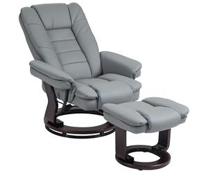 HOMCOM Fauteuil de Relaxation avec Repose-Pied, Dossier inclinable 135° Max., siège pivotant 360°, Assise rembourrée Confort, revêtement PU, pour Salon, Chambre, Bureau, Gris