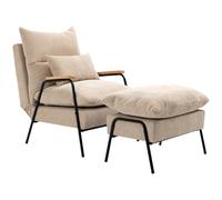 HOMCOM Fauteuil de relaxation avec repose pied style néo-rétro - dossier inclinable - accoudoirs bois hévéa revêtement velours