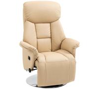 HOMCOM Fauteuil de Relaxation Fauteuil Relax Inclinable Pivotant Beige | Repose-Pied Réglable, Accoudoirs, Chaise TV, Cuir Synthétique, Jusqu'à 150 kg, pour Salon Chambre Home Cinéma
