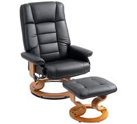 HOMCOM Fauteuil de relaxation inclinable avec repose-pied, pivotant, cadre en bois , revêtement synthétique noir