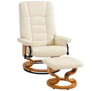 HOMCOM Fauteuil de relaxation inclinable avec repose-pied, pivotant, cadre en bois , revêtement synthétique crème
