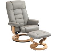 HOMCOM Fauteuil de relaxation inclinable avec repose-pied, pivotant, cadre en bois , revêtement synthétique gris