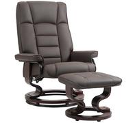 HOMCOM Fauteuil de relaxation inclinable avec repose-pied, pivotant, cadre en bois , revêtement synthétique marron