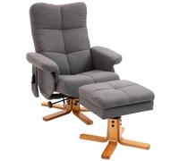 HOMCOM Fauteuil de Relaxation Massant avec Pouf, Polyester, Gris | Fauteuil Relax, Dossier Inclinable, Pivotant à 360°, Télécommande, Poche Latérale, Rangement Caché, Chaise TV pour Salon