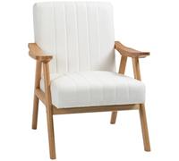 HOMCOM Fauteuil de Salon avec accoudoirs et Pieds en Bois d'hévéa rembourré Aspect Velours Crème