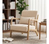 Fauteuil de salon HOMCOM avec cadre en bois massif fauteuil lounge - assise profonde - accoudoirs - aspect velours beige