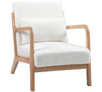 Fauteuil de salon HOMCOM avec cadre en bois massif fauteuil lounge - assise profonde - accoudoirs - aspect velours crème