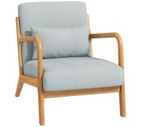 HOMCOM Fauteuil de Salon avec Cadre en Bois Massif Fauteuil Lounge - Assise Profonde - accoudoirs - Lin synthétique Gris Clair