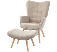HOMCOM Fauteuil de Salon avec Repose-Pied, Fauteuil d'Appoint Capitonné en Velours Côtelé, Dossier Haut et Accoudoirs, Marron