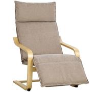 HOMCOM Fauteuil de salon avec repose-pieds balancier doux marron clair | Fauteuil de salon, tapissé en lin, dossier haut, assise large, fauteuil de relaxation pour chambre, bureau, studio
