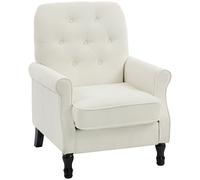HOMCOM Fauteuil de salon, canapé 1 place avec assise rembourrée épaisse, coussin à ressorts, tissu en lin, 69x75x90cm, crème