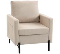 HOMCOM Fauteuil de Salon, canapé 1 Place rembourré avec accoudoirs, Assise Large et Pieds en Acier, Tissu Effet Lin, Style Moderne, pour Chambre à Coucher, Salon, Bureau, Beige