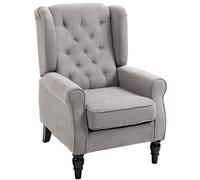 HOMCOM Fauteuil de salon capitonné avec assise large, pieds en bois, style classique, grand confort, 74 x 86 x 102 cm, gris
