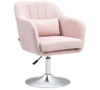 HOMCOM Fauteuil de Salon Chaise Relax Fauteuil de Chambre Grand Confort - Coussins lombaires Hauteur réglable pivotant 360° piètement en métal chromé - Rose