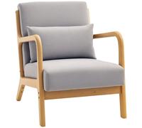 HOMCOM Fauteuil de salon design moderne chaise de loisirs avec coussin et pieds en bois de caoutchouc 61 x 71 x 76 cm gris