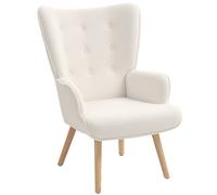 HOMCOM Fauteuil de salon en tissu bouclette, fauteuil capitonné et rembourré avec pieds en bois, 71 x 74 x 96 cm, beige