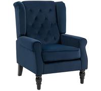 HOMCOM Fauteuil de Salon, Fauteuil Capitonné avec Pieds en Bois, Assise Large, Grand Confort, Style Classique, 74 x 86 x 102 cm, Bleu Foncé