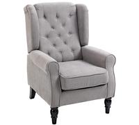 HOMCOM Fauteuil de Salon, Fauteuil Capitonné avec Pieds en Bois, Assise Large, Grand Confort, Style Classique, 74 x 86 x 102 cm, Gris