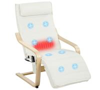 HOMCOM Fauteuil de Salon, Fauteuil Relax massant et Chauffant avec Dossier Haut, Appui-tête, Repose-Pieds réglable, télécommande et Poche latérale, Tissu Aspect Lin, pour Chambre Salon, crème