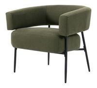 HOMCOM Fauteuil de Salon, Fauteuil Scandinave en Tissu Aspect Lin, Assise Large et Accoudoirs, Structure en Acier, Vert Foncé